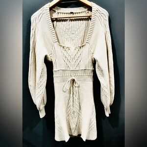 Free People Emmaline Cable Knit Cream Sweater Dress Size S New